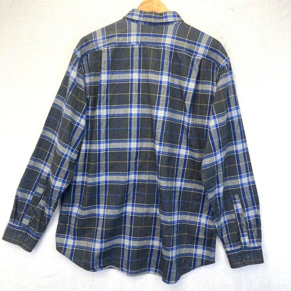 Eddie Bauer Relaxed Fit Flannel Shirt Mens Large Blue Gray Plaid Button Up Cabin - Picture 2 of 15